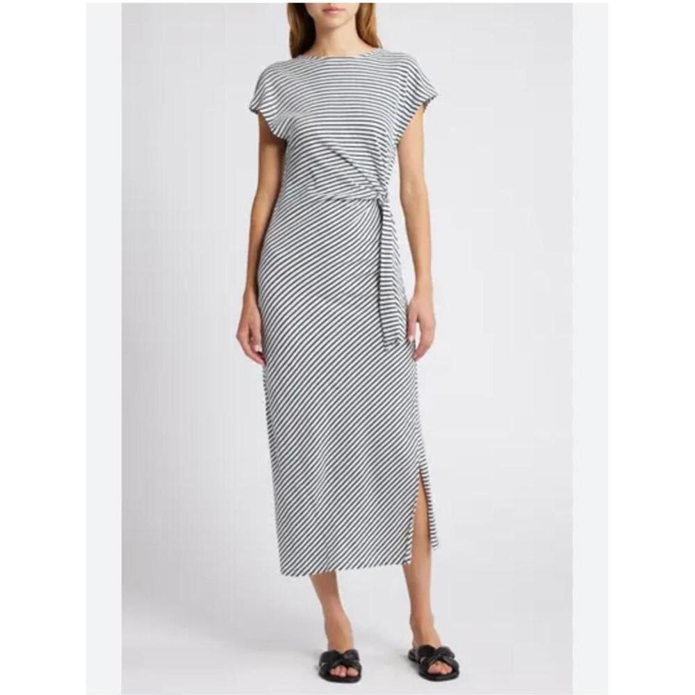 Rails Selah Tie-Waist Midi Dress, 100% Cotton Jersey, Adjustable Waist, Sz Large